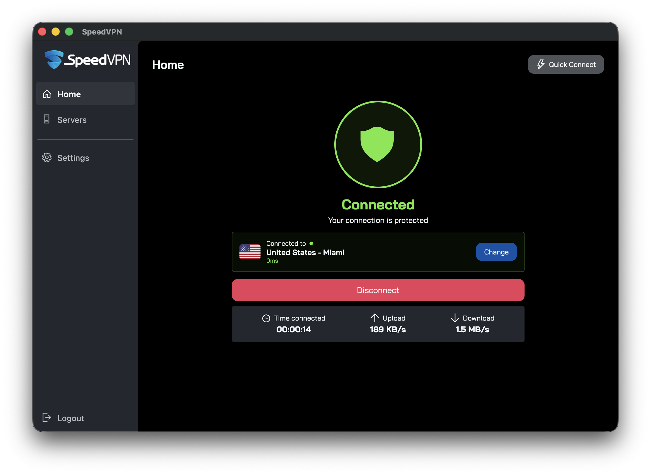 Speed VPN Desktop Main